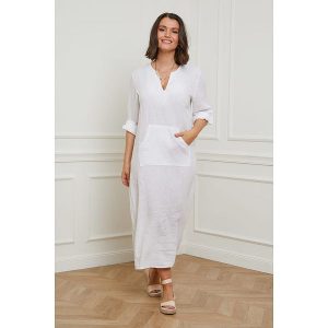 Curvy Lady Lniana sukienka w kolorze białym rozmiar: 48/50. Białe sukienki Curvy Lady, bez wzorów, ze lnu, klasyczne, bez kołnierzyka, bez ramiączek, maxi. Za 132,05 zł.