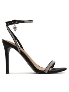 Guess Sandały FLJCHR SAT03 Czarny. Czarne sandały Guess, z aplikacjami, ze skóry, bez obcasa, na szpilce, bez zapięcia. Za 559,99 zł.