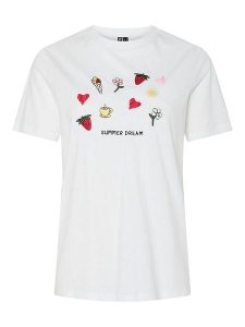 Pieces Koszulka "Funly" w kolorze białym rozmiar: XS. Białe bluzki Pieces, xs, bez wzorów, z bawełny, bez kołnierzyka, bez ramiączek. Za 43,88 zł.