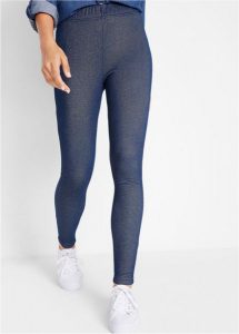 Legginsy termiczne z imitacji jeansu. Niebieskie legginsy bonprix, bez wzorów, z jeansu. Za 92,99 zł.