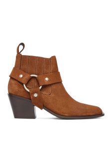 Badura Botki EO-CLEO-501-25 Brązowy. Brązowe botki Badura, bez wzorów, ze skóry, bez obcasa, na słupku, bez zapięcia. Za 429,99 zł.