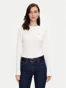 Tommy Hilfiger Sweter WW0WW41142 Biały Regular Fit. Białe swetry klasyczne TOMMY HILFIGER, l, z bawełny, bez kołnierzyka. Za 429,99 zł.