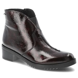 Czerwone Botki Rieker Eleganckie Lakierowane Obuwie Damskie. Czerwone botki Rieker, na jesień, bez wzorów, z jeansu, bez obcasa, na obcasie, bez zapięcia. Za 297,99 zł.