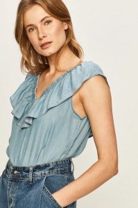 LEE RUFFLE TANK DAMSKA BLUZKA SKY BLUE L46GIINR 112110932. Niebieskie bluzki Lee, l, bez wzorów, bez kołnierzyka, bez ramiączek. Za 129,99 zł.