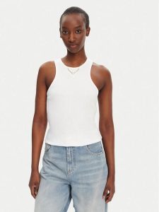 TWINSET Top 251TT2400 Biały Slim Fit. Białe topy Twinset, xxl, bez wzorów, z bawełny, bez kołnierzyka, bez ramiączek. Za 199,99 zł.
