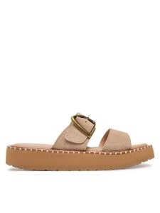 EMU Australia Klapki Scarlet W13267 Beżowy. Brązowe klapki EMU Australia, bez wzorów, ze skóry, bez obcasa. Za 429,99 zł.