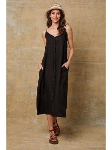 Joséfine Lniana sukienka "Louisa" w kolorze czarnym rozmiar: M. Czarne sukienki Joséfine, m, bez wzorów, ze lnu, bez kołnierzyka, bez ramiączek, maxi. Za 152,99 zł.