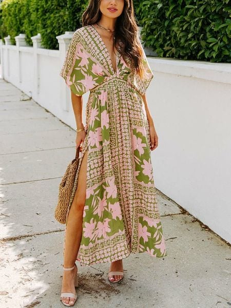 Milan Kiss Sukienka w kolorze różowo-zielonym ze wzorem rozmiar: M. Różowe sukienki Milan Kiss, m, bez wzorów, bez kołnierzyka, bez ramiączek, maxi. Za 139,87 zł.