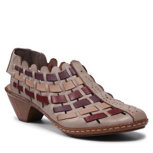 Czółenka Rieker. Brązowe czółenka Rieker, bez wzorów, bez obcasa, bez zapięcia. Za 299,99 zł.