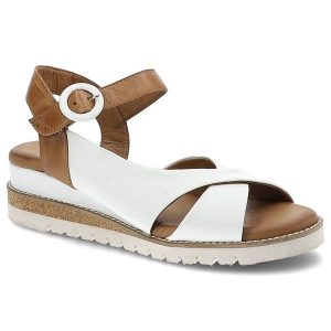Białe Sandały Artiker Wygodne Skórzane Buty. Białe sandały ARTIKER, bez wzorów, ze skóry, bez obcasa, na koturnie, bez zapięcia. Za 299,00 zł.