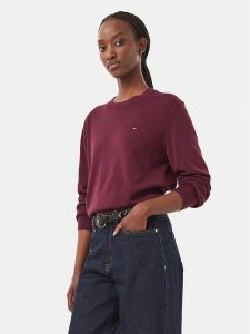 Tommy Jeans Sweter Essential DW0DW23360 Fioletowy Regular Fit. Fioletowe swetry klasyczne Tommy Jeans, l, z bawełny, bez kołnierzyka. Za 369,99 zł.