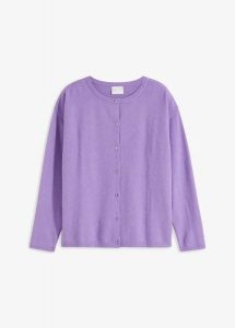 Cienki sweter rozpinany. Fioletowe kardigany bonprix, bez kołnierzyka. Za 94,99 zł.