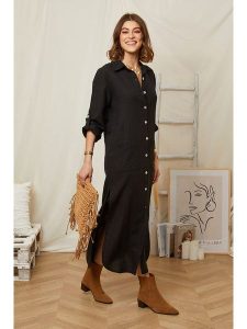 Rodier Lin Lniana sukienka w kolorze czarnym rozmiar: XL/XXL. Czarne sukienki Rodier Lin, na co dzień, xl, bez wzorów, ze lnu, bez kołnierzyka, bez ramiączek, maxi, proste. Za 171,28 zł.
