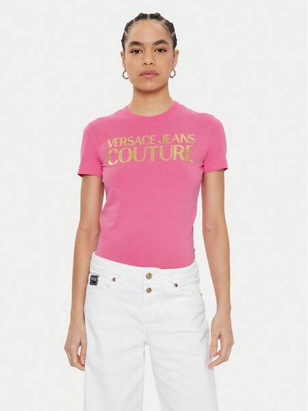 Versace Jeans Couture T-Shirt 78HAHT01 Różowy Regular Fit. Czerwone t-shirty Versace Jeans Couture, m, bez wzorów, z bawełny, bez kołnierzyka, bez ramiączek. Za 262,99 zł.
