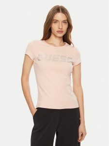 Guess T-Shirt V4BI16 KCIV1 Różowy Regular Fit. Czerwone t-shirty Guess, m, z aplikacjami, z bawełny, bez kołnierzyka, bez ramiączek. Za 88,00 zł.