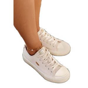 Materiałowe Trampki Damskie Big Star RR274768 Beżowe beżowy. Brązowe trampki bez wzorów, z gumy, bez zapięcia. Za 207,99 zł.