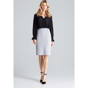 Szara Ołówkowa Spódnica z Brokatowym Lampasem. Szare spódnice Figl, xl, bez wzorów, z elastanu. Za 199,00 zł.