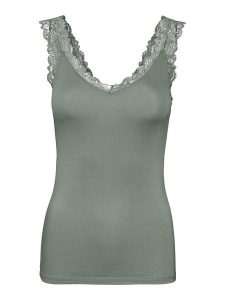 ONLY Top "Rosa" w kolorze ciemnozielonym rozmiar: XL. Zielone topy ONLY, xl, bez wzorów, z koronki, bez kołnierzyka, bez ramiączek. Za 48,39 zł.