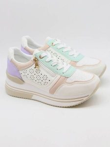 Bellucci Sneakersy w kolorze biało-fioletowo-beżowym rozmiar: 41. Białe trampki Bellucci, bez wzorów, bez zapięcia. Za 104,99 zł.