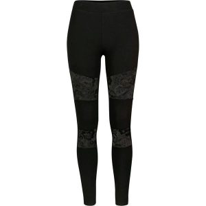 Damskie legginsy urban classic z wstawkami z koronki. Czarne legginsy Urban Classics, bez wzorów, z koronki. Za 109,10 zł.