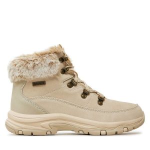 Trapery Skechers. Brązowe buty zimowe Skechers, bez obcasa, bez zapięcia. Za 379,99 zł.