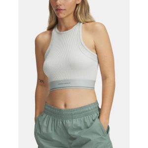 Top treningowy damski Under Armour Meridian Rib Branded Tank hydro. Zielone topy Under Armour, bez wzorów, sportowe, bez kołnierzyka, bez ramiączek. Za 129,99 zł.