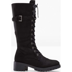 Kozaki sznurowane. Czarne kozaki bonprix, bez wzorów, bez obcasa, bez zapięcia. Za 209,99 zł.
