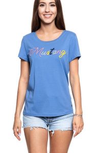 MUSTANG T SHIRT DAMSKI Alina C Print 1009824 5158. Niebieskie t-shirty Mustang, s, bez wzorów, bez kołnierzyka, bez ramiączek. Za 69,99 zł.