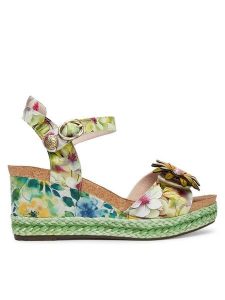 Laura Vita Sandały Facyo 75 Zielony. Zielone sandały LAURA VITA, bez wzorów, ze skóry, bez obcasa, na koturnie, bez zapięcia. Za 439,99 zł.