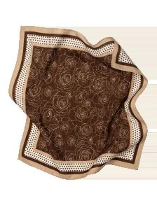 Apaszka damska WINGS brązowa 90x90 cm kwiatowy geometryczny wzór. Brązowe apaszki i chusty WINGS, z aplikacjami, z materiału, eleganckie. Za 49,90 zł.