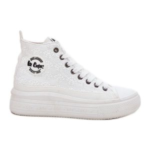 Trampki Damskie Na Platformie Lee Cooper LCW-25-44-3209L Biale białe. Białe trampki bez wzorów, bez zapięcia. Za 187,53 zł.