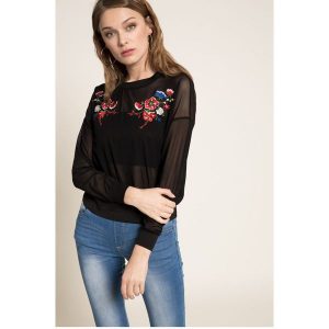Answear - Bluza. Szare bluzy marki ANSWEAR, z aplikacjami, z dzianiny. W wyprzedaży za 34,90 zł.