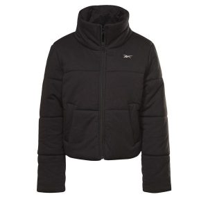 Damska kurtka puchowa Reebok Studio. Czarne kurtki Reebok, na zimę, l, bez wzorów, z puchu, bez kaptura. Za 425,90 zł.