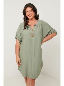 Curvy Lady Sukienka w kolorze khaki rozmiar: 44/46. Brązowe sukienki Curvy Lady, bez wzorów, klasyczne, bez kołnierzyka, bez ramiączek, midi. Za 158,10 zł.
