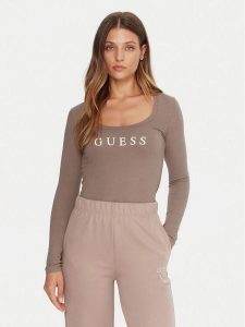 Guess Bluzka O5RI00 KBBU1 Beżowy Regular Fit. Brązowe bluzki Guess, s, z aplikacjami, z bawełny, bez kołnierzyka, bez ramiączek. Za 129,99 zł.