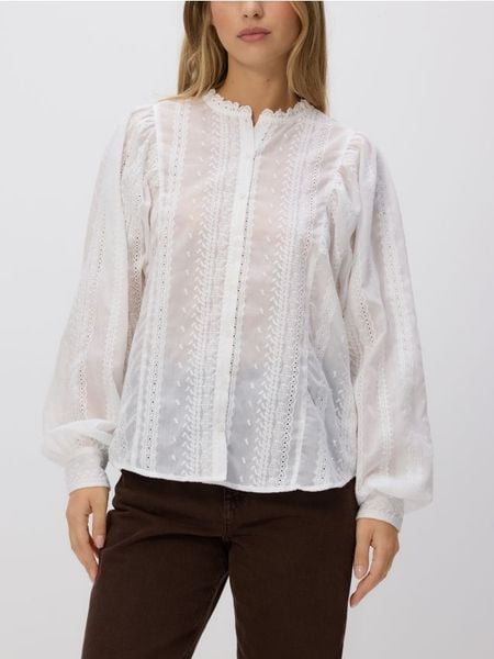 Koszula z ozdobnym haftem - biały. Białe koszule Reserved, l, bez wzorów, z tkaniny, bez kołnierzyka, bez ramiączek. Za 149,99 zł.
