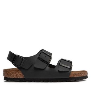 Sandały Birkenstock. Czarne sandały Birkenstock, bez wzorów, bez obcasa, na płaskiej podeszwie, bez zapięcia. Za 429,99 zł.