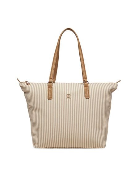 Tommy Hilfiger Torebka Poppy Summer Tote AW0AW17203 Beżowy. Brązowe shopper bag TOMMY HILFIGER, bez wzorów, z materiału, bez dodatków. Za 289,99 zł.