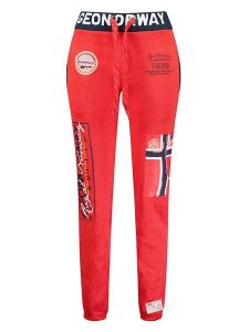Geographical Norway Spodnie dresowe "Moliere" w kolorze czerwonym rozmiar: XL. Czerwone spodnie dresowe Geographical Norway, xl, z aplikacjami, z dresówki. Za 100,99 zł.