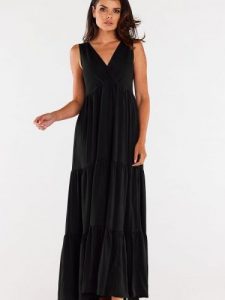 Sukienka Model A581 Black - awama. Czarne sukienki Awama, na lato, l, z aplikacjami, z bawełny, bez kołnierzyka, bez ramiączek. Za 412,33 zł.