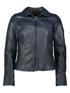 HIS Skórzana kurtka w kolorze granatowym rozmiar: 46. Niebieskie kurtki HIS, bez wzorów, ze skóry, bez kaptura. Za 522,14 zł.