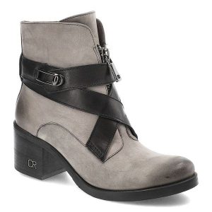Szare Botki Carinii Ocieplane Skórzane Buty Damskie. Szare botki Carinii, bez wzorów, z nubiku, bez obcasa, na obcasie, bez zapięcia. Za 289,00 zł.