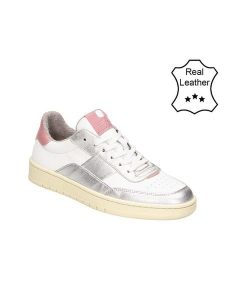 Bullboxer Skórzane sneakersy w kolorze srebrno-białym rozmiar: 38. Białe trampki Bullboxer, bez wzorów, ze skóry, bez zapięcia. Za 219,60 zł.