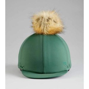 Czapka pod kask z dżerseju z pomponem ze sztucznego futra Premier Equine. Zielone czapki PREMIER EQUINE, bez wzorów, z dżerseju, eleganckie. Za 146,00 zł.