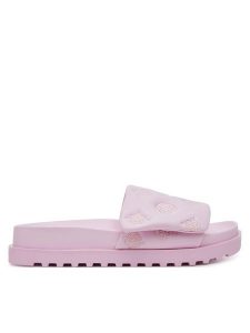 Guess Klapki FLJFA2ELE19 Różowy. Czerwone klapki Guess, z aplikacjami, ze skóry, bez obcasa. Za 249,99 zł.