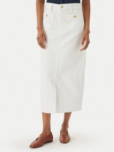 Tommy Hilfiger Spódnica jeansowa WW0WW48607 Biały Regular Fit. Białe spódnice TOMMY HILFIGER, bez wzorów, z bawełny. Za 452,99 zł.