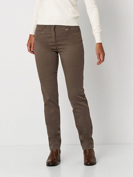 Rosner Dżinsy - Slim fit - w kolorze khaki rozmiar: 40K. Brązowe jeansy Rosner, bez wzorów, z podwyższonym stanem. Za 148,26 zł.
