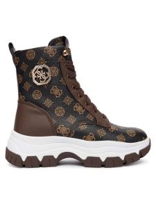 Guess Trzewiki FLFBNZ FAL12 Brązowy. Brązowe botki Guess, z aplikacjami, ze skóry, bez obcasa, na płaskiej podeszwie, bez zapięcia. Za 500,50 zł.