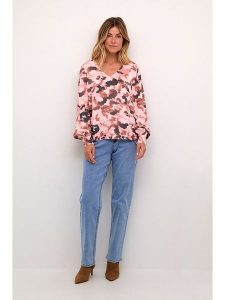 Cream Bluzka "Elena" w kolorze jasnoróżowo-czarnym rozmiar: 44. Różowe bluzki Cream, bez wzorów, z wiskozy, bez kołnierzyka, bez ramiączek. Za 131,74 zł.