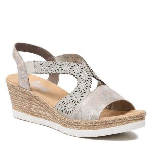 Sandały Rieker. Szare sandały Rieker, bez wzorów, bez obcasa, na koturnie, bez zapięcia. Za 299,99 zł.